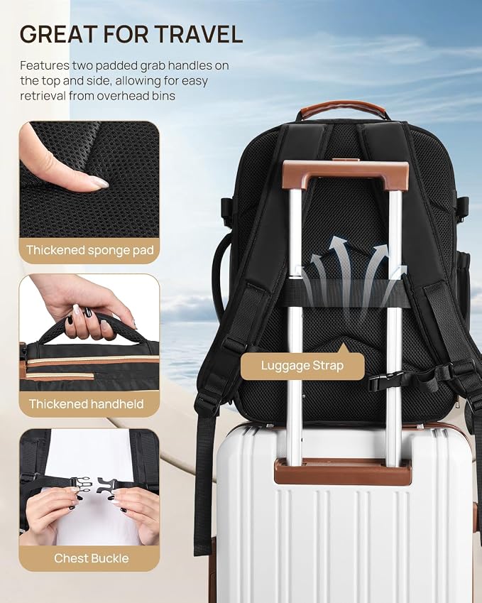 Telena Travel Backpack for Women, 17.3 inch Laptop TSA Carry On Personal Item Size Flight Approved Travel Bag Daypack with Multi-Pockets for Work, Travel, Business, Black-Brown - Image 3