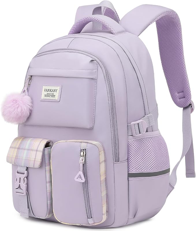 School Backpack for Teen Girls, Big Student Laptop Backpack Aesthetic Bookbags for College Women Elementary Middle High School Travel Mochilas Escolares, Purple by VANKANY