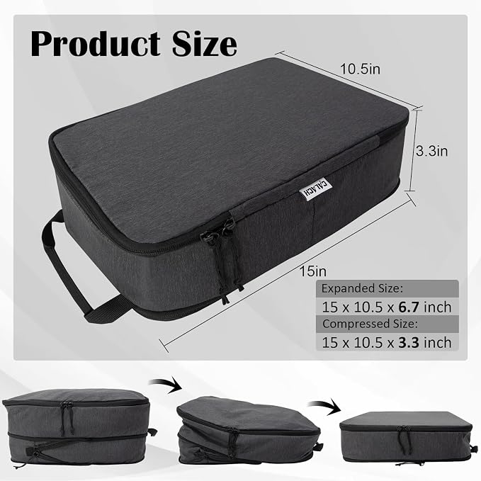 Compression Packing Cubes for Travel Essentials, Expandable Compression Bags Travel Cubes for Packing Suitcase Organizer Bags (Black, 4 pcs) - Image 3