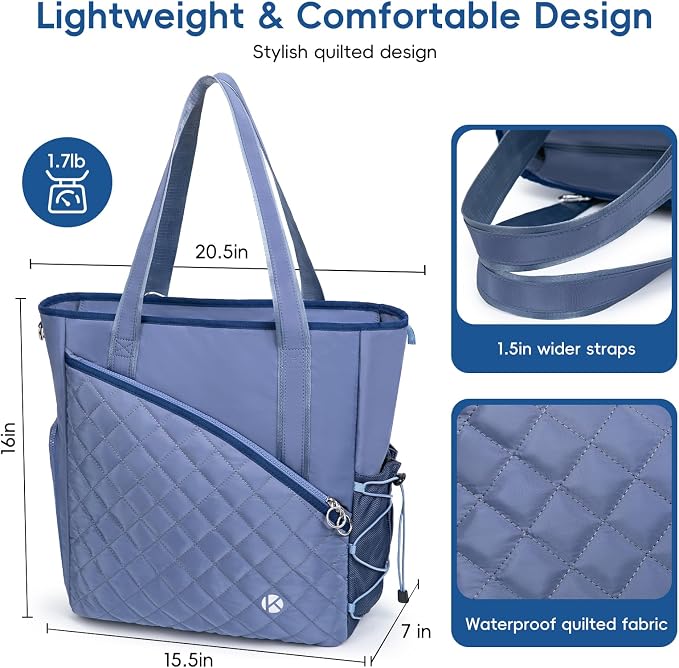 KAVIGOR Pickleball Tote Bag for Women with Fence Hook, Quilted Pickleball Bag Holds 3-4 Paddles with Shoe Compartment - Image 7