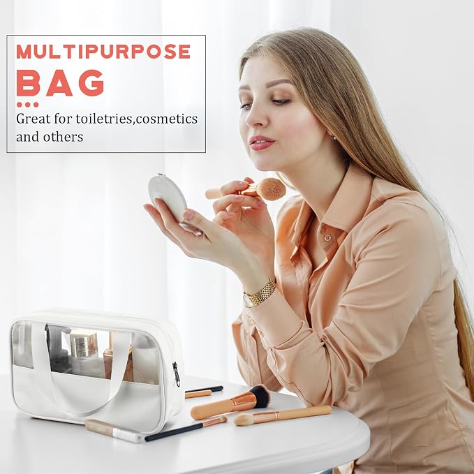Buryeah 20 Pcs Translucent Makeup Bag Toiletry Organizer for Women Men Waterproof Portable Cosmetic Bag with Hanging Handles Travel Storage Carry Pouch Gifts for Bridesmaid (White) - Image 7