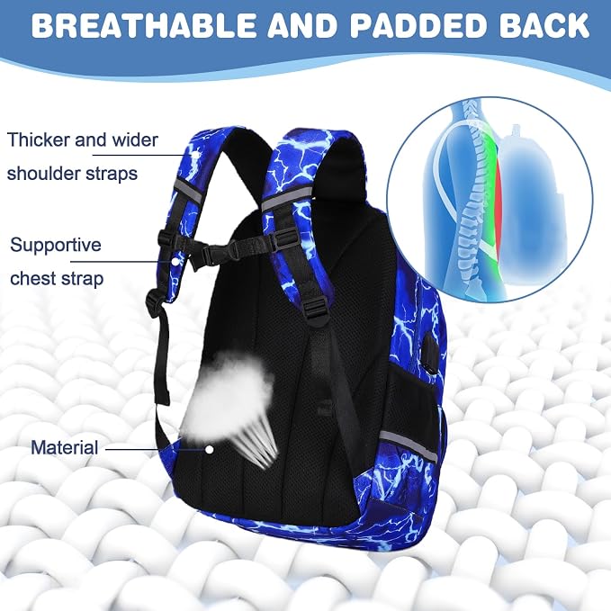 Bevalsa Backpack for Boys, School Bags for Kids with 3.5mm Jack Wired Headphones, Lunch Box & Pencil Case, Gamer Backpack for Kids Children Teens for Elementary Middle School Student (Lightning) - Image 4