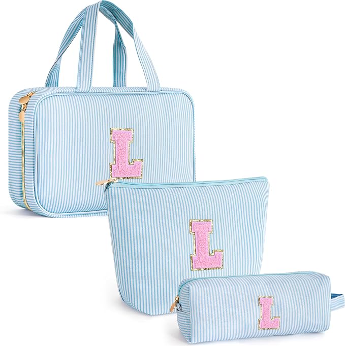 Gifts for Teen Girls Women - Travel Hanging Toiletry Bag & Makeup Bag - Personalized Initial Cosmetic Bag | Birthday Gift for Girl Trendy Stuff - Blue L by Unknown