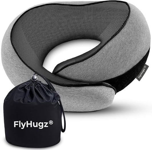 FlyHugz® Neck Travel Pillow Memory Foam Neck Pillow for Comfort on Airplane Compact and Ergonomic Design for Travel, Car Rides, and Home Use Ideal for Adults and Kids. by FlyHugz%C2%AE