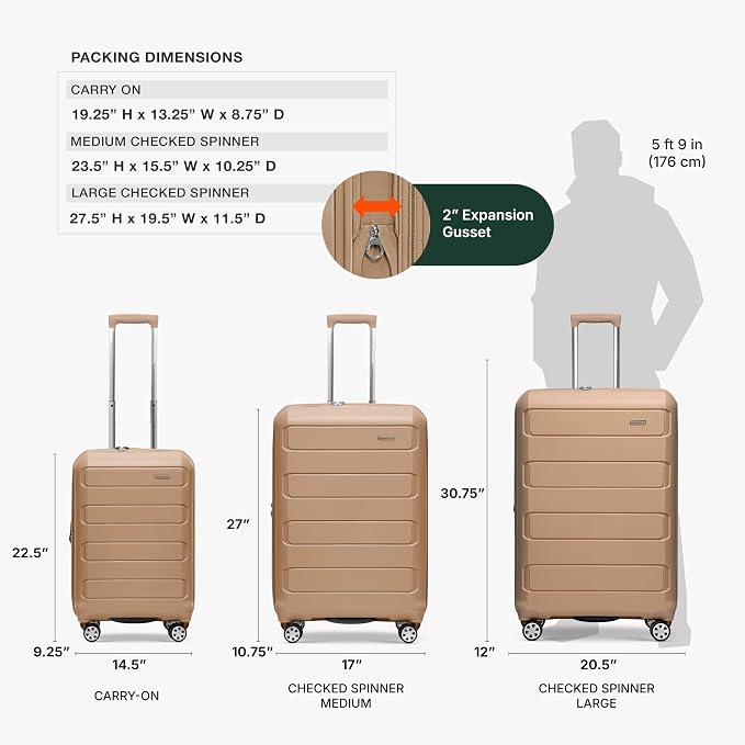 Traveler's Choice Pagosa Hardshell Expandable Luggage with Spinner Wheels, Latte Beige, 2-Piece Set (22/27) - Image 4