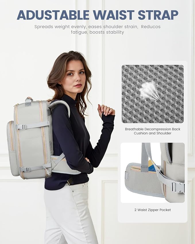 LOVEVOOK 40L Travel Backpack with Waist Strap,Flight Approved Carry on Backpack,Waterproof Personal Item Travel Bag,TSA Carry on Luggage Suitcase Travel Essentials,Gifts for Women & Men,fit 17" Laptop - Image 2
