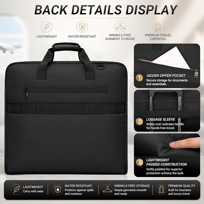 Travel Garment Bag for Women,Lightweight Puffy Carry on Garment Bag for Hanging Clothes,44.7'' Waterproof Travel Suit Bag with Shoulder Strap,2 in 1 Foldable Duffle Bag,Black - Image 6
