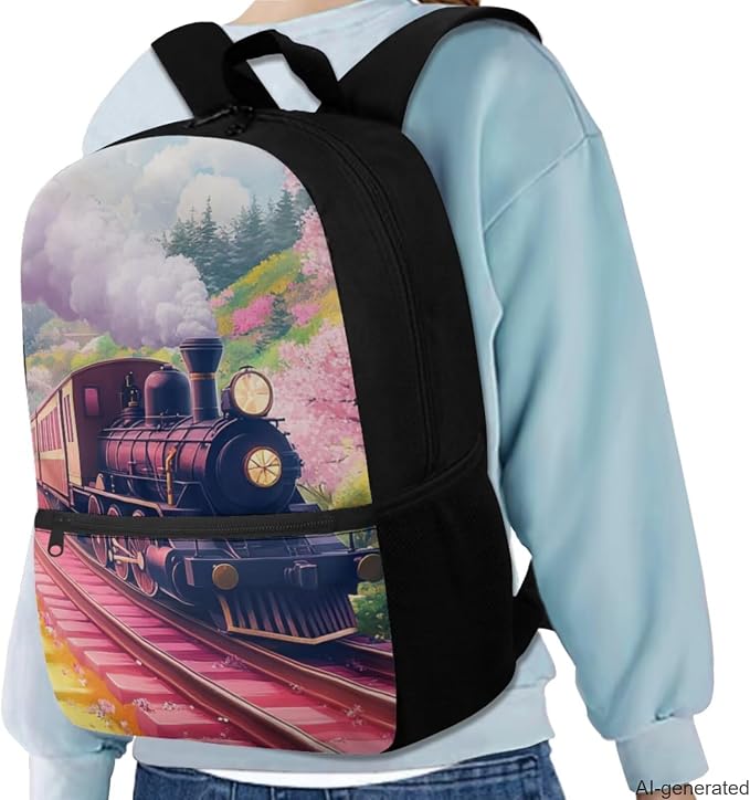 Pink Train Backpacks for Teen Girls for High School with Lunch Bag Large Capacity Lightweight Preschool Kindergarten Bookbag for Students Fashion Trend Backpack Set Daypack - Image 2