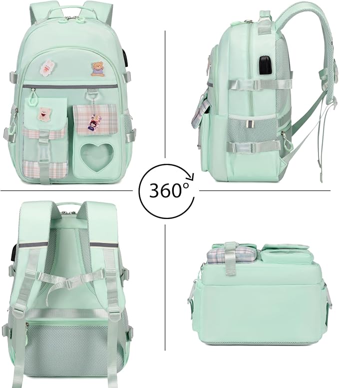 ACESAK Backpack for Girls - Bookbag Backpacks Schoolbag for Girls Kids Teen Women Casual Travel Daypacks - School Bag Elementary Middle School College Cute Backpack with Lunch Box (Green) - Image 5