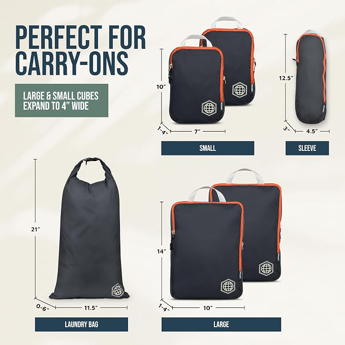 Compression Packing Cubes for Travel, 6-Piece Lightweight Packing Cubes Set for Carry-On Luggage & Backpacks – TRIPPED Travel Gear (Grey and Orange) - Image 4