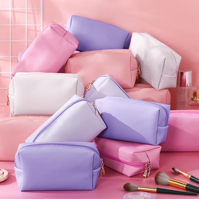 Kigeli Aesthetic Makeup Bags PU Leather Cosmetic Pouches Waterproof Plain Toiletry Bags Makeup Pouches Bulk for Women Party Gift Travel Storage Organizer (Pink Purple,7.1 x 2.8 x 4.3 in) - Image 2