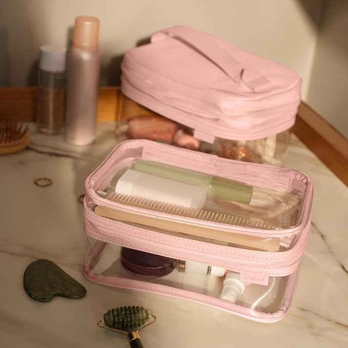 Away Clear Toiletry Bag - Water-Repellent Travel Toiletry Bag with 2 Compartments, U-Zip Opening, Interior Zip Pocket - Blush Pink - Image 6