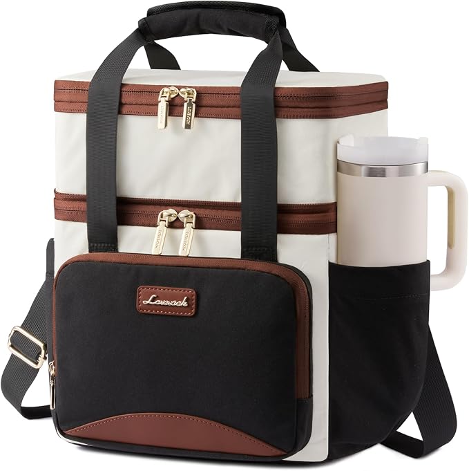 LOVEVOOK Insulated Lunch Bag For Women Men,Expandable Double Deck Lunch Box With Large Cup Holder,Leakproof Cooler Bag For Adult Lunch Tote Bag Work Picnic Beach with Adjustable Shoulder Strap Gift by LOVEVOOK