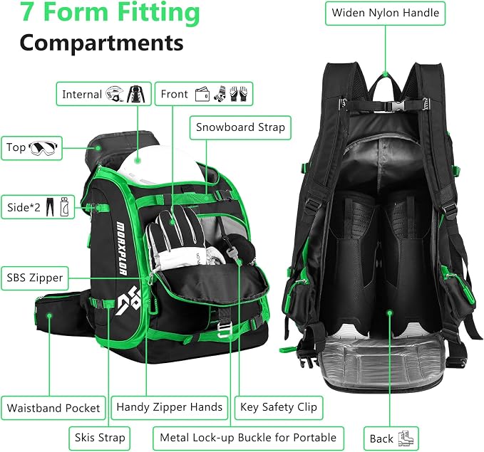 MORXPLOR Ski Boot Bag - 65L Padded, Waterproof Ski Travel Backpack for Gear & Accessories - Image 4