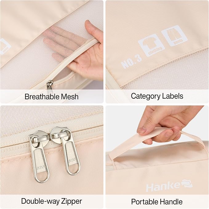 Hanke 7 Piece Expandable Compression Packing Cubes, Premium Travel Packing Organizers for Suitcases/Carry On, Luggage Organizer Bags with Breathable Mesh & Label - Image 5