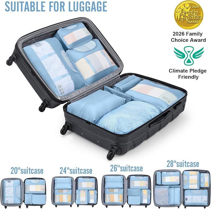 Veken 8 Set Packing Cubes for Travel Essentials,Anti-Wrinkle Buckled Suitcase Organizer for Shoe & Toiletry Bag,Carry On Luggage Bag with 99+ Count Mesh Holes for Airplane & College Dorm Accessories - Image 6