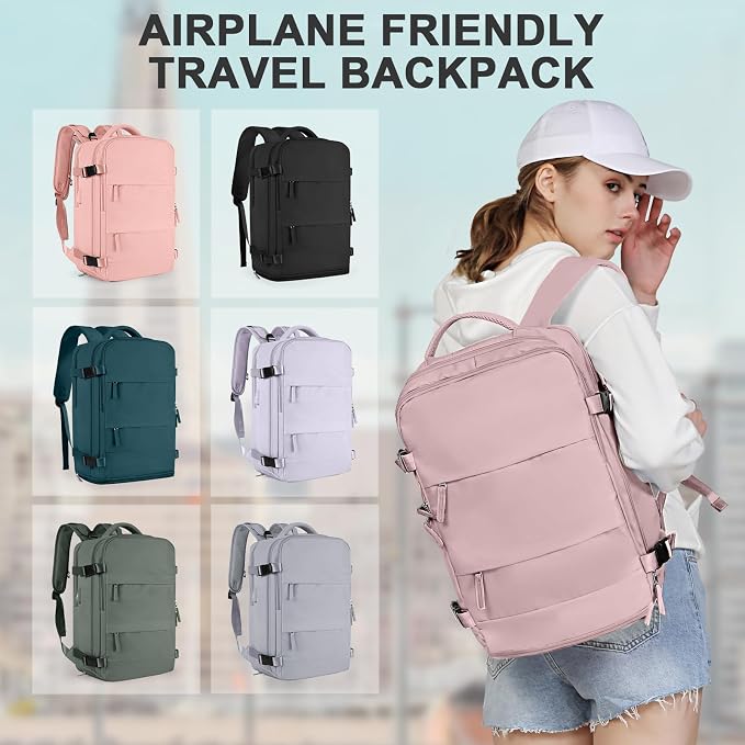 coowoz Travel Backpack For Women Men,Carry On Backpack,Hiking Backpack Waterproof Outdoor Sports Rucksack Casual Daypack travel essentials（Pink Purple） - Image 8