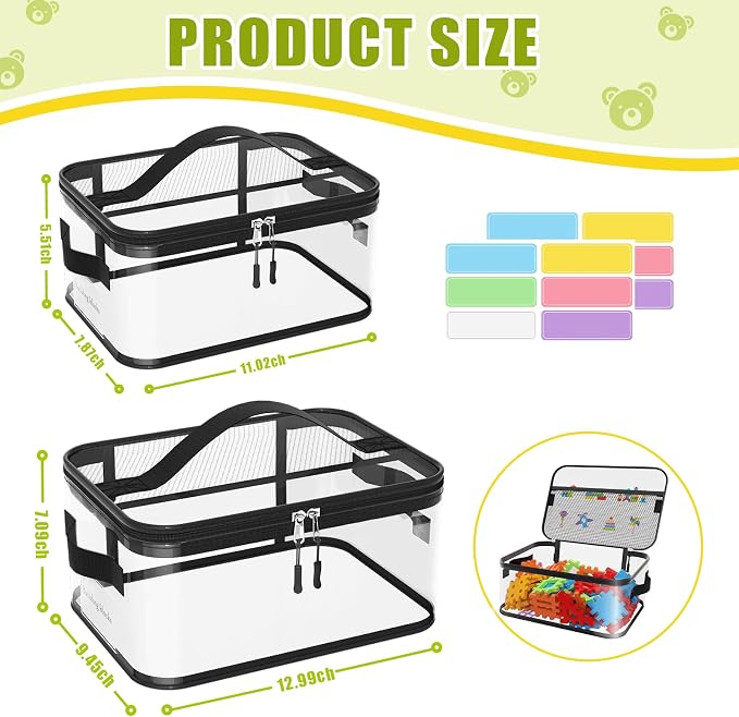 8 Pack Large Clear Toy Storage Bags with Labels, Handles, Zippers, 4L+4XL | Large Capacity, Transparent PVC, Waterproof Dustproof, Space-saving, Portability for Building Blocks, Puzzle, Dolls, Travel - Image 2