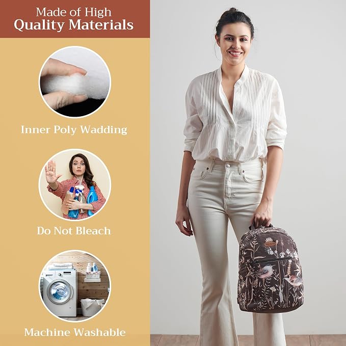 Maison d' Hermine Backpack for Women Men Cotton Shoulder Multipurpose Rucksack with Small Pouch Lightweight Multi Pocket Bag for Travel Work Perfect for Spring Summer (Meadow Florals - Brown) - Image 3
