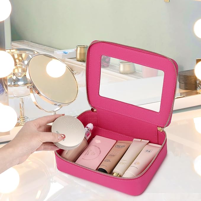 Clear Makeup Bag Set 3 Piece Travel Case for Cosmetics and Toiletries Women's Makeup Organizer and Car Essential with Zipper (Fuxia, L+M+MINI) - Image 3