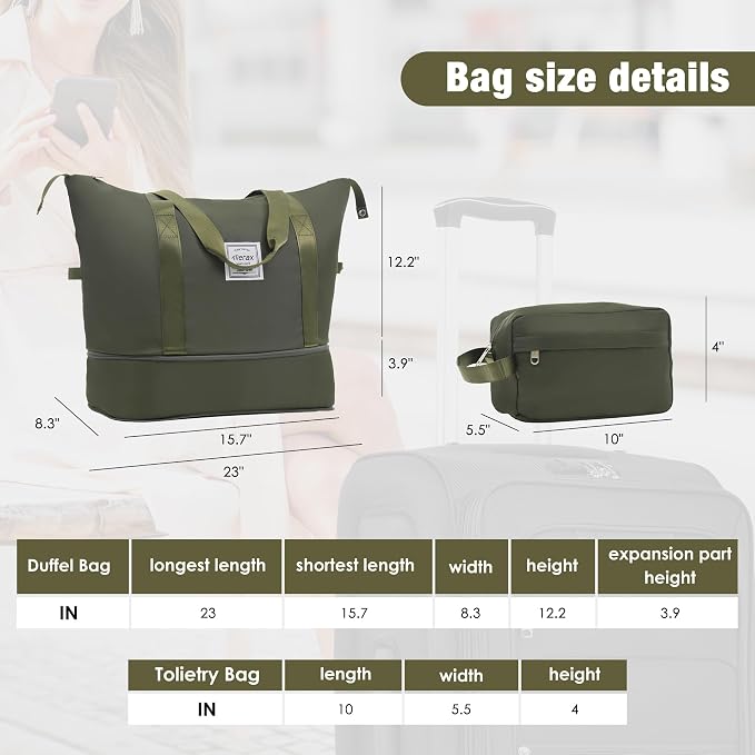 Merax Softside Luggage Set 3 Piece Suitcase with Duffel Bag Spinner Wheels | Lightweight Expandable Travel Luggage 22" 26" 30",Army Green - Image 3