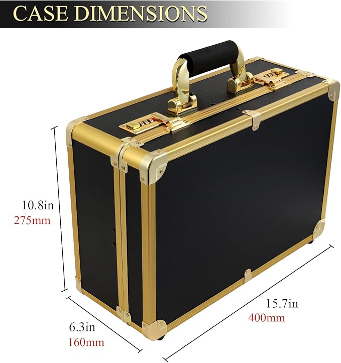 Barber Case Clipper Bag Gold, Hair Kit Tool Box Aluminum Organizer with Portable Handle and Secure Numlock for Scissors, Clippers, Barber Supplies 15.7" x 12" x 6.1" - Image 4