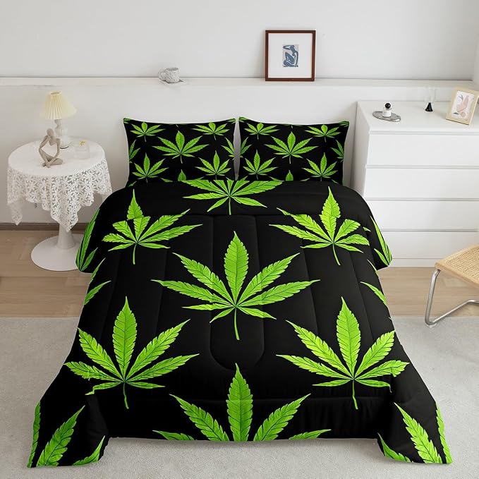 Erosebridal Bohemia Leaves Comforter Set, Exotic Leaf Bedding Set Full Size for Kids Boys Teens Adult Bedroom, Exotic Leaves Duvet Sets Tropical Botanical Down Comforter, Green Black - Image 3