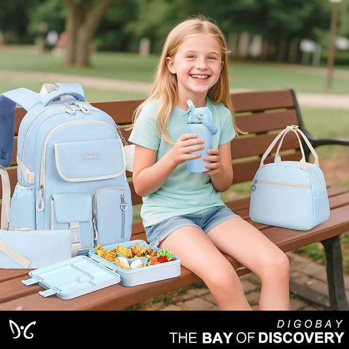 DIGOBAY Backpacks for Girls, 12PCS School Backpack with 43OZ Bento Box 14OZ Water Bottle Lunch Bag Pencil Pouch for Teen Girl Kids Elementary Primary Middle High College Travel School bag Bookbag Set - Image 9