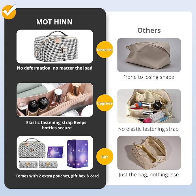 Personalized Gift Travel Makeup Bag: Initial Makeup Organizer Bag for Women | 3-in-1 Custom Make up Bag Set - Vegan Leather Travel Cosmetic Bag - Luxury Gift for Women – Birthday, Anniversary, Graduation - Image 2