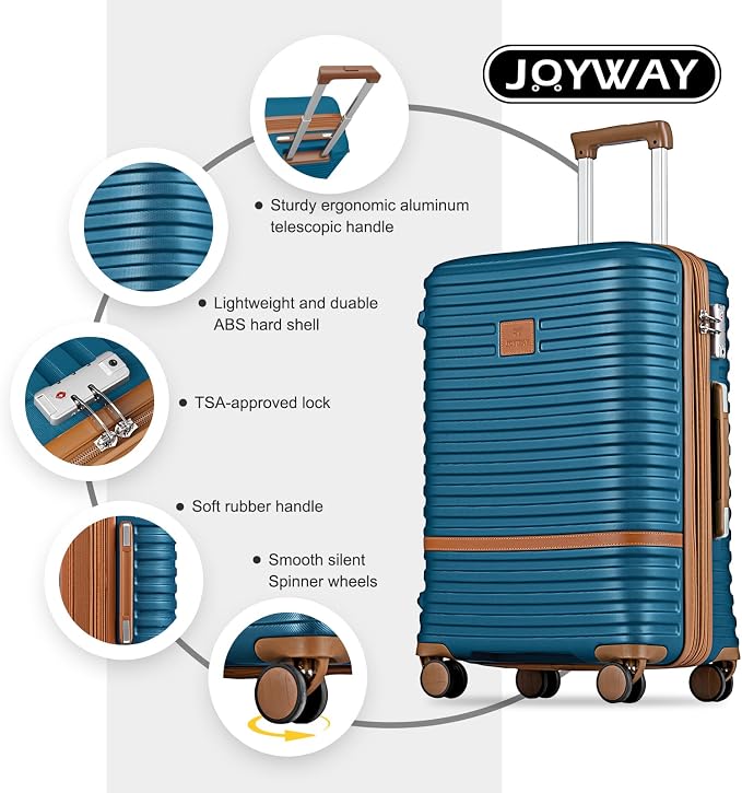 Joyway Carry On Luggage 20 Inch Expandable Suitcase with Spinner Wheel, 4 Piece Hard Shell Luggage Set with TSA Lock(Blue brown) - Image 2