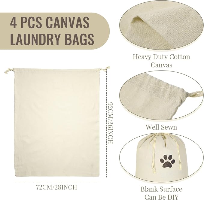 Remagr 4 Pcs 28" x 36" Canvas Laundry Bags Bulk Large Cotton Laundry with Drawstring Heavy Duty Hamper Liner Washable Dirty Clothes for home College Sports Dorms Travel - Image 2