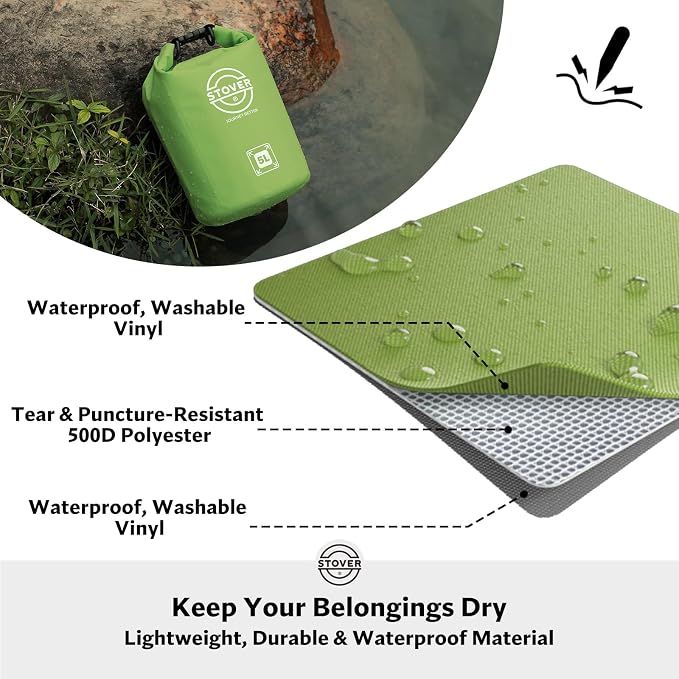 STOVER 5/10/25/30/40L Waterproof Dry Bag, Small Lightweight Roll Top Dry Bag Backpack w/Waterproof Phone Case, Kayaking, Travel, Hiking, Fishing, Tubing, Camping, the Beach, Men/Women (Green) - Image 2