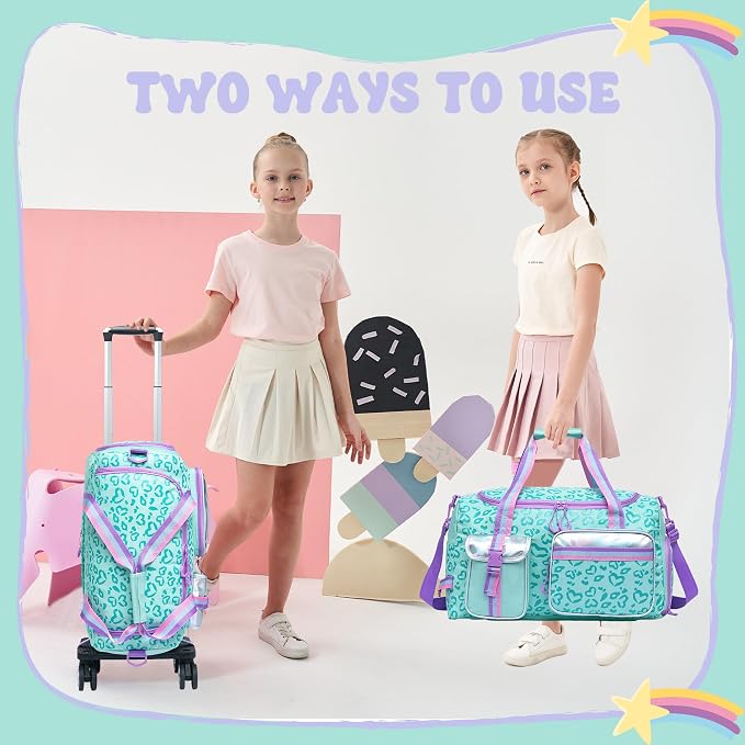 Kids Rolling Duffle Bag with Wheels for Girls - Travel Overnight Bag with Makeup and Toiletry Bag - Dance Bag for Women - Image 2