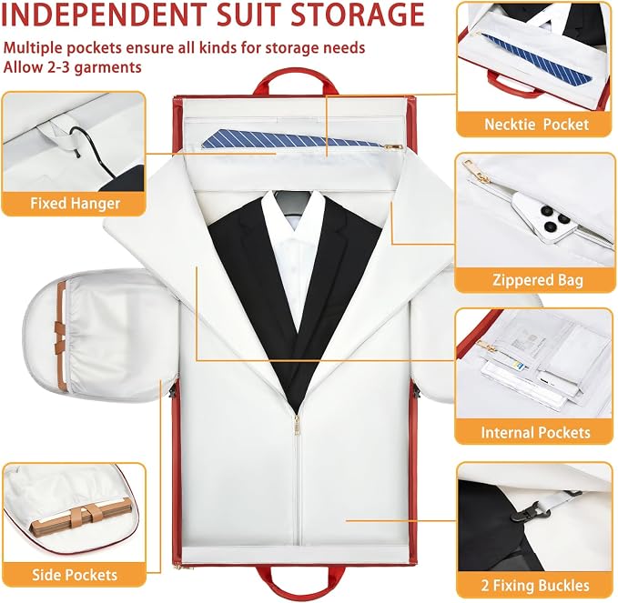 Leather Garment Bag Women, Carry on Garment Bag for Travel Convertible Garment Duffel Bag 2 in 1 Waterproof Foldable Travel Suit Bag Weekender Bag with Shoe Pouch - Image 4