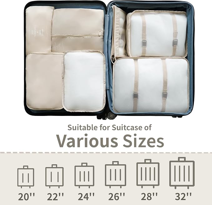 8 Pcs Travel Organizer Pouch Packing Cubes for Travel Clothes Space Savers Bags Cosmetics/Underwear/Socks/Shoes Toiletry Organiser Pouch (Beige) - Image 5