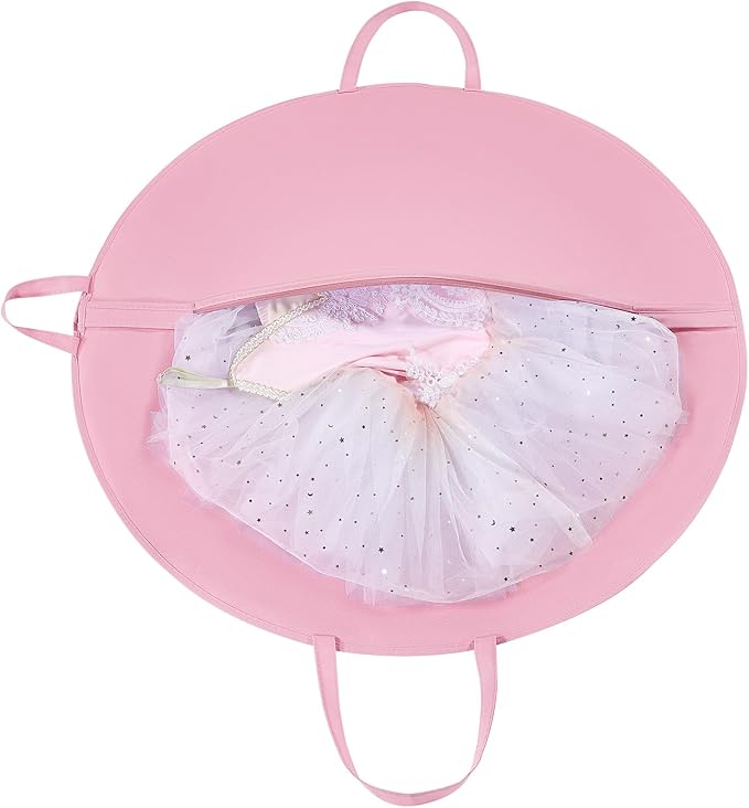 LOVEGRASS Tutu Garment Bag for Kids, 35" Tutu Bag for Hanging Clothes, Pancake Dance Bag for Dance Costume, Round Ballet Bag with 3 Handles for Children Girls, Pink - Image 4
