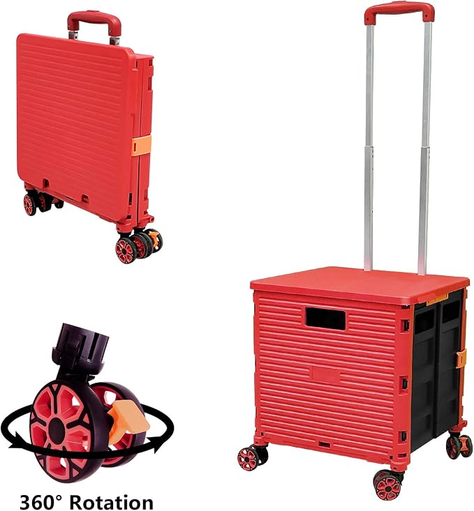 Quick Utility Cart Four -Rotate Wheeled Collapsible Handcart with Durable Heavy Duty Plastic Telescoping Handle for Travel Shopping Moving Luggage Office Use - Image 8