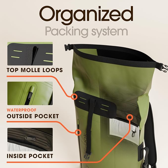 Earth Pak Waterproof Backpack - Heavy Duty Hiking Backpack - Roll-Top Closure Bag - Cushioned Dry Bag Waterproof Phone Case - Image 5
