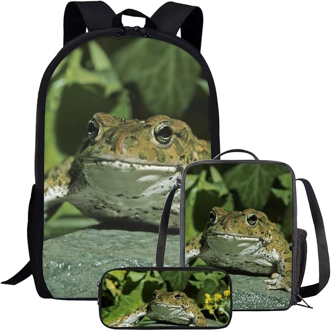 Girls Boys School Backpack with Lunch Box Pencil Case Comfy Padded Lightweight Toad Backpack Set Kids Cute Bookbag Insulated Lunch Bag Student Large Capacity Daypack 17 Inch by Parprinty