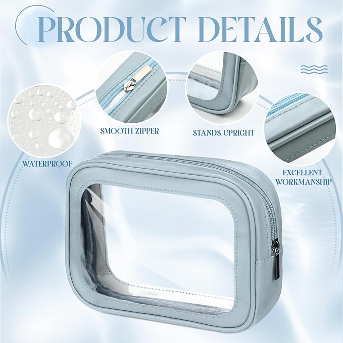 Abbylike 10 Pcs Clear Makeup Bags Bulk Tsa Approved Clear Toiletry Bags with Zipper PU Leather Waterproof Travel Makeup Organizer for Women Wedding Bridal DIY Gifts Bachelorette Party (Blue) - Image 4