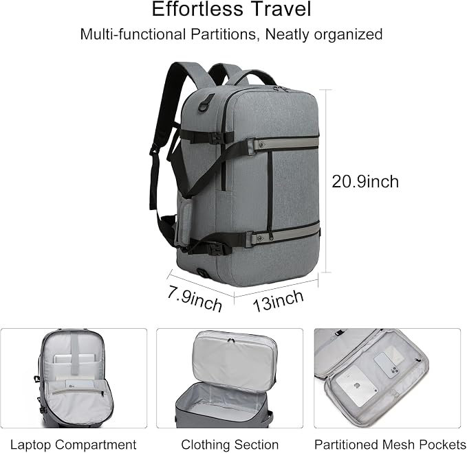 seyfocnia Convertible Travel Garment Bag for Men & Women, Multi-Pocket Travel Duffel Carry On Luggage Personal Item Business Suit Backpack - Image 2