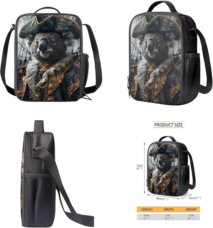 17 Inch Animal Print School Backpack And Lunch Box Set for Kids Lightweight Funny Pirate Koala Backpack for Boys Girls Sturdy School Bag with Insulated Lunchbox Pencil Case Student Bookbag - Image 5