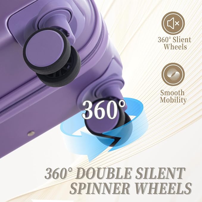3-Piece Luggage Set 20/24/28'' Hard-shell with 360° Spinner Wheels & Combination Lock, Lightweight ABS Material for Travelling, Purple - Image 3