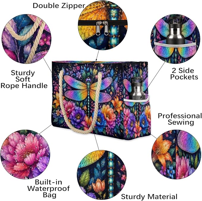 Large Beach Bag with Zipper Beach Bags for Women Water Resistant Swim Pool Bag - Image 5