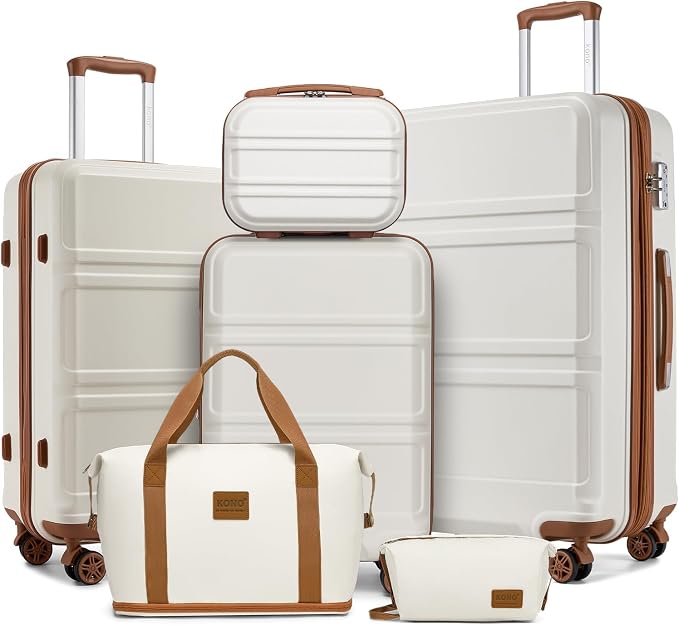 Kono Suitcase Set 3 Piece Luggage Set Expandable with Spinner Wheels | Lightweight PC+ABS Carry On Hardside Luggage with TSA Lock (Cream White, 6 piece set) by Kono