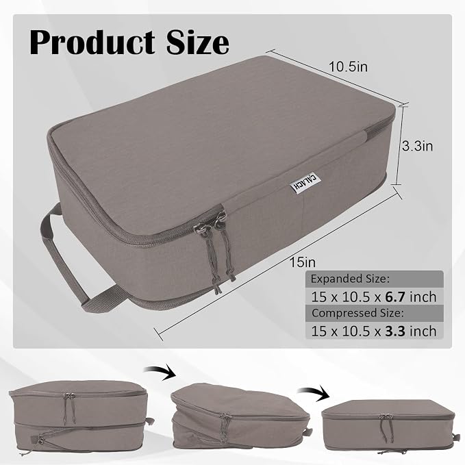 Large Compression Packing Cubes for Travel Accessories, 2 Set Compression Bags Travel Cubes for Packing Suitcase Luggage Organizer Bags Set, Khaki - Image 2