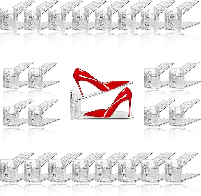 24 Pack Clear Shoe Slots Organizer - Adjustable Height 3.7''to 7.7'' Shoe stackers for a pair of shoes ,Shoe rack storage shoe space saver 50%,Easy to assemble shoe hold shoe organizer for cloest by NVGSN