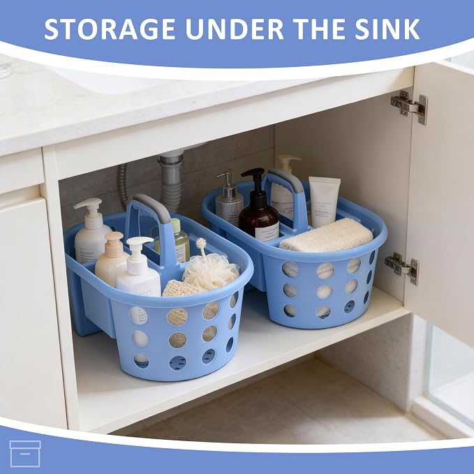 SIMPLYKLEEN Large Shower Caddy Portable 2PC - Made in USA Plastic Jumbo Size Dorm Storage Candy Tote with Handle Shower Organizer for Bathroom, Pantry, Kitchen, College Dorm, Periwinkle - Image 8