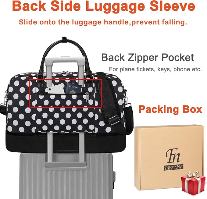 IBFUN Duffel Bag, 21'' Weekender Travel Bag with Shoe Compartment, Waterproof, Overnight Duffel Bag for Women, 3PCS - Image 5