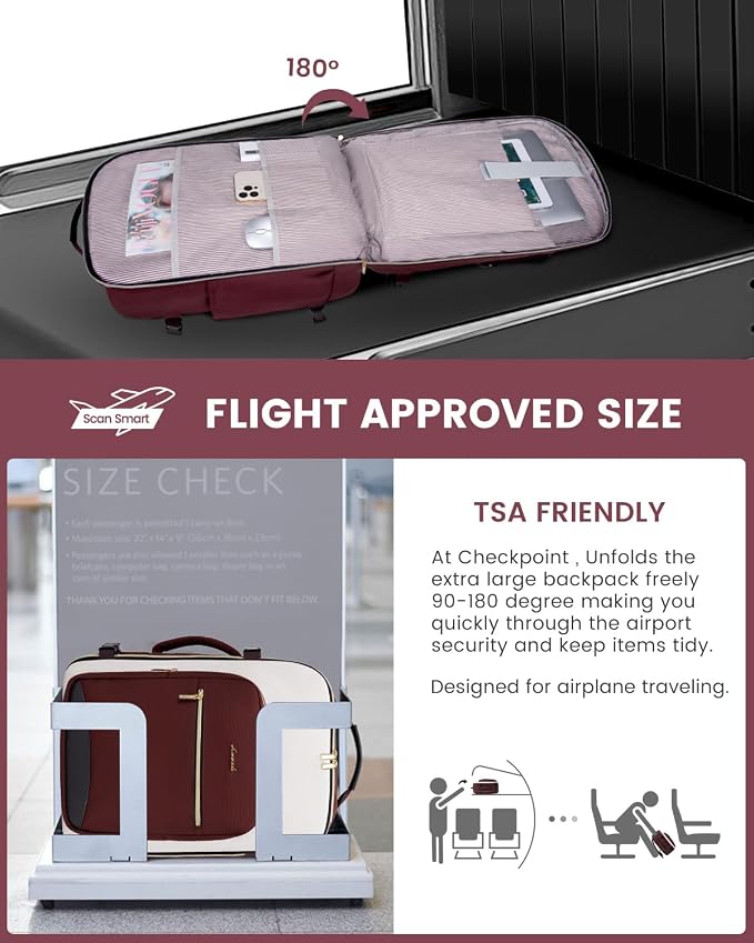 LOVEVOOK Large Travel Backpack for Women & Men, 40L Carry on Backpack for Airplanes, TSA Personal Item Travel Bag fits 17" Laptop, Waterproof Travel Essentials Airline Approved with 3 Packing Cubes - Image 2